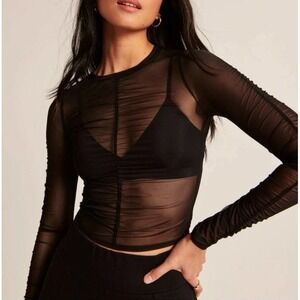 Abercrombie & Fitch Womens Ruched Mesh L/S Going Out Top M Grunge Goth Sheer